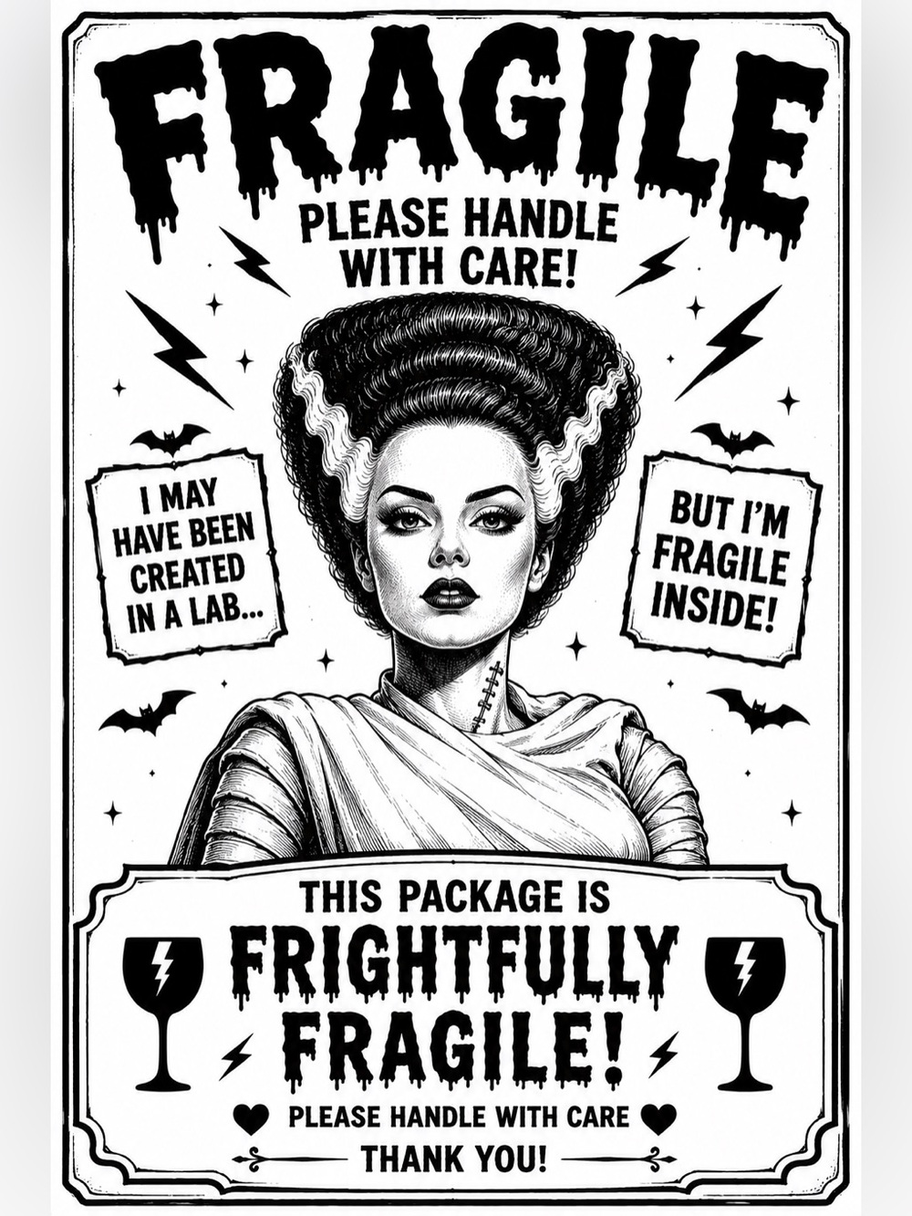Fragile Shipping Poster - Black & White Decorative Handle With Care Sign